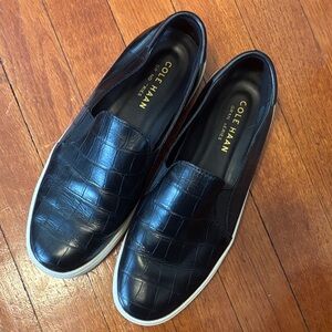 Cole Haan Croc-Embossed Black Slip-On Loafers